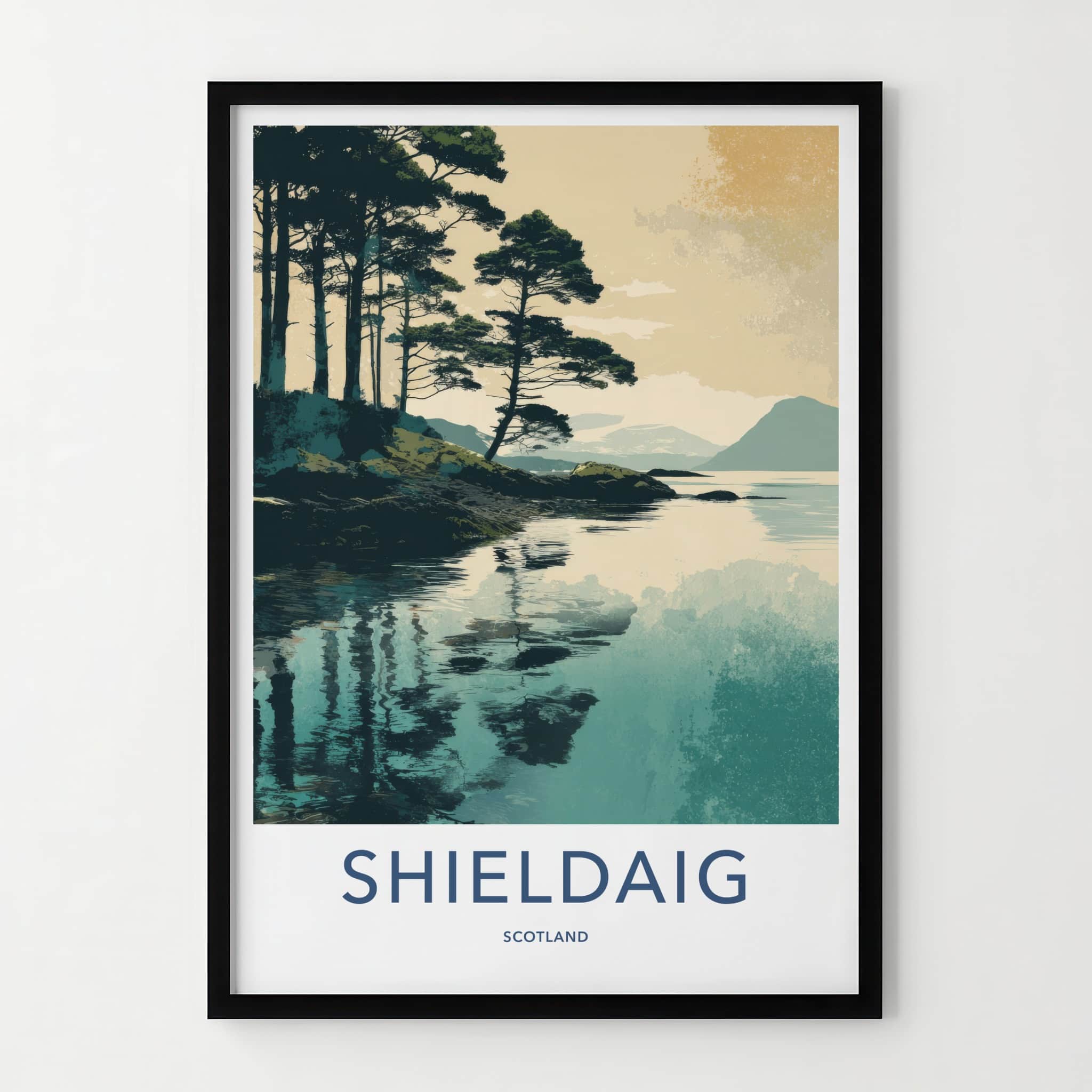 Shieldaig Poster - Scotland Travel Art - Serene Lochside Trees Home Decor