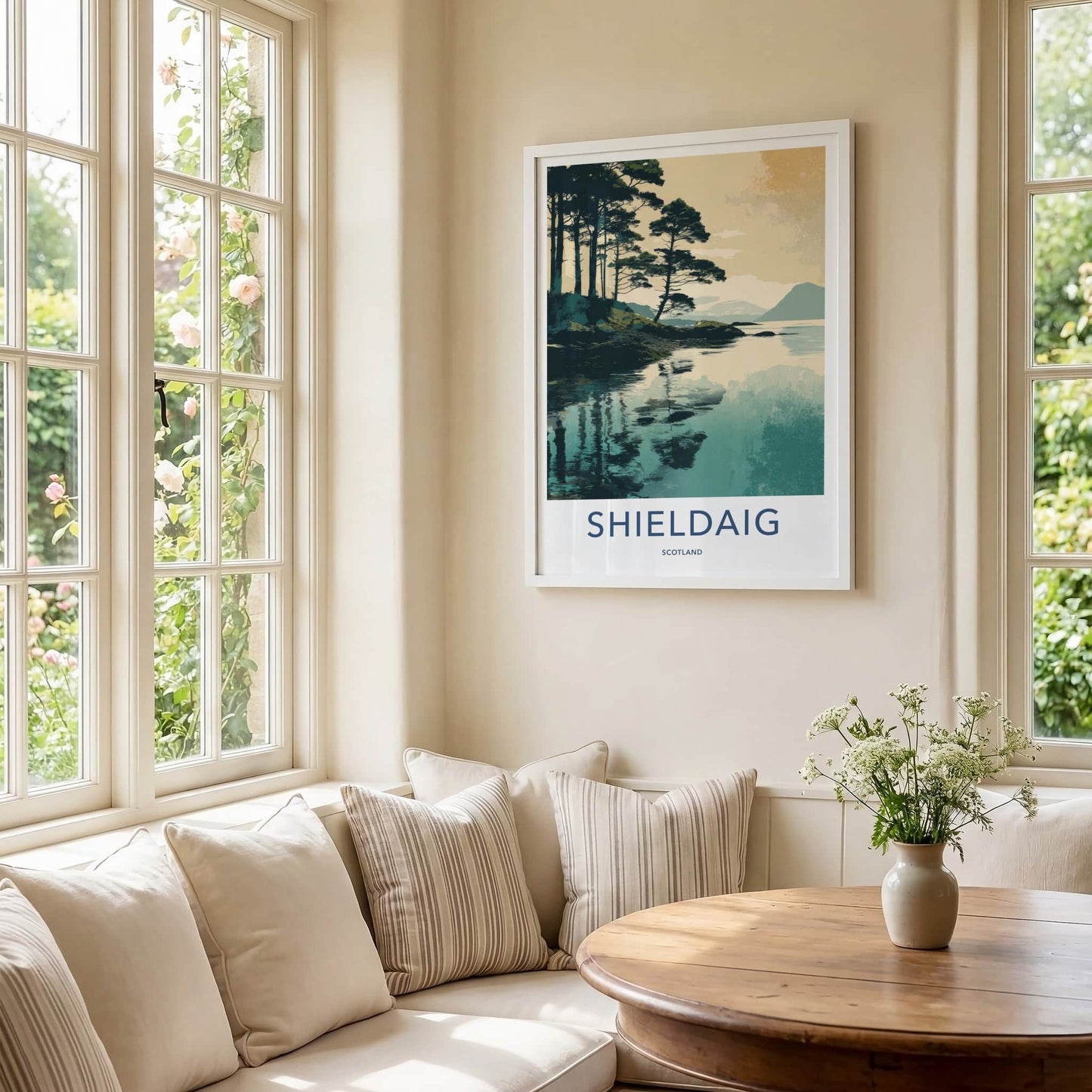 Shieldaig Poster - Scotland Travel Art - Serene Lochside Trees Home Decor
