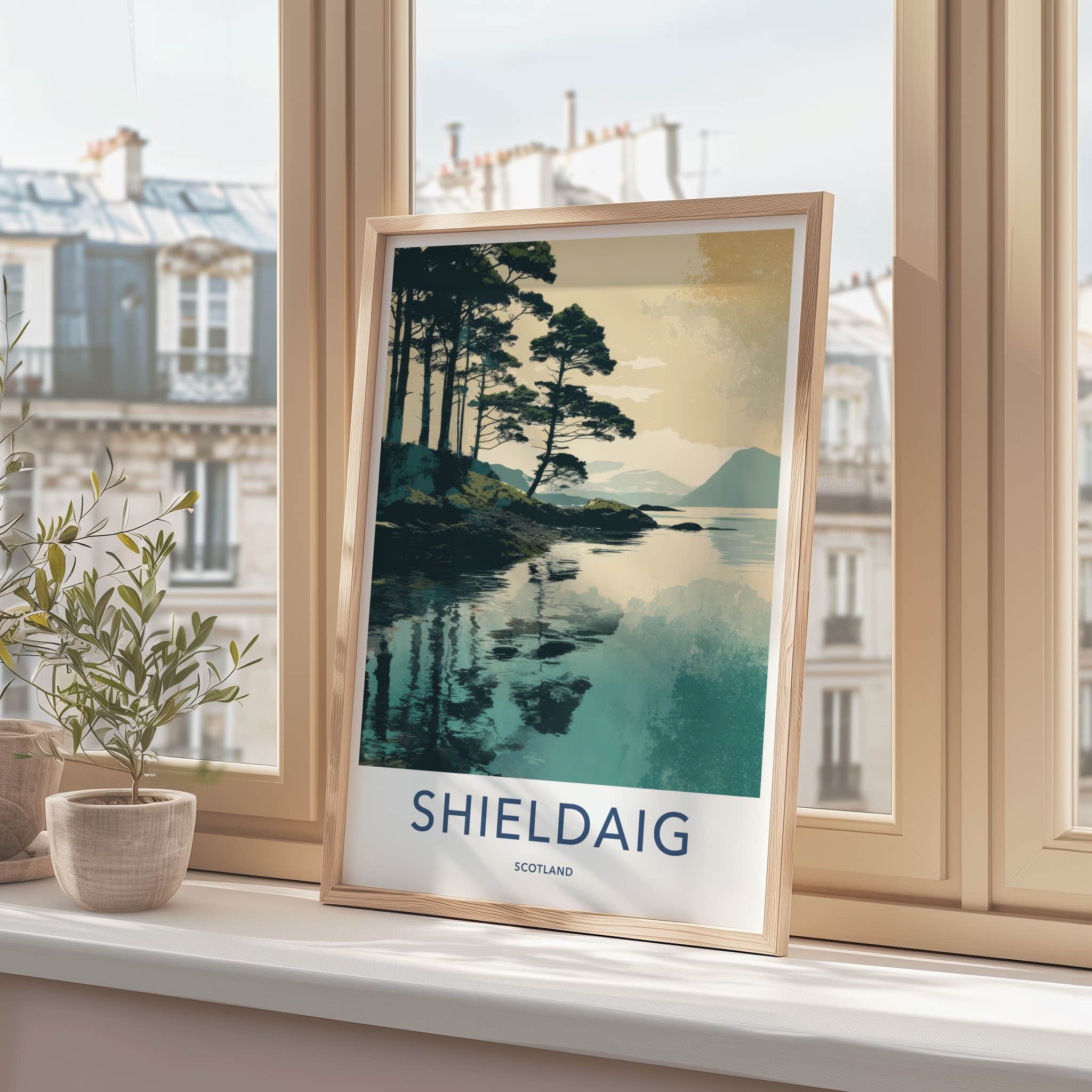 Shieldaig Poster - Scotland Travel Art - Serene Lochside Trees Home Decor