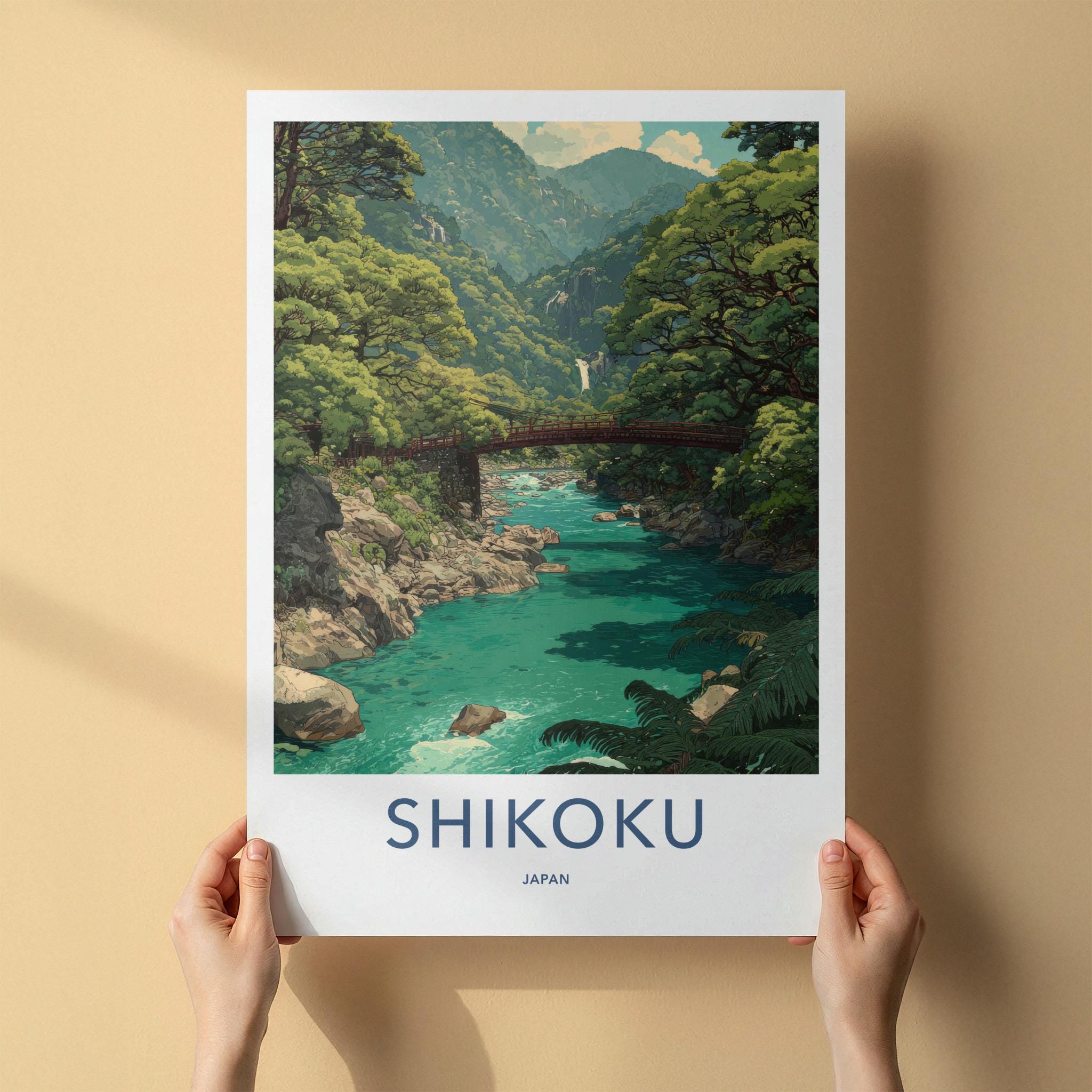 Shikoku Poster - Japan Framed Print - Green Valley Bridge Framed Decor