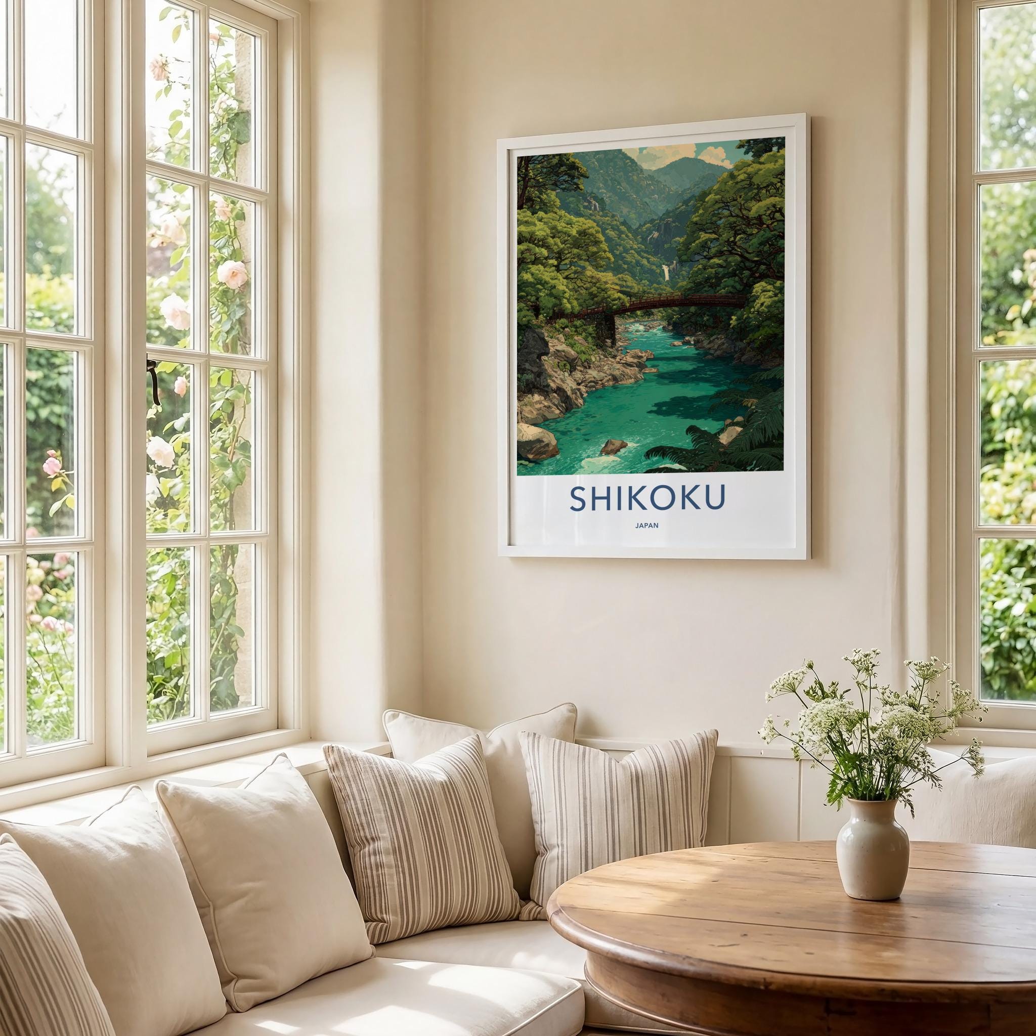 Shikoku Poster - Japan Framed Print - Green Valley Bridge Framed Decor