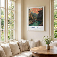 Shikoku Poster - Japan Travel Art - Ancient Cliffside Temples Wall Decor