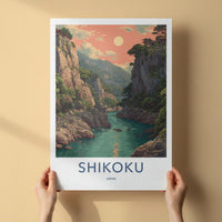 Shikoku Poster - Japan Travel Art - Ancient Cliffside Temples Wall Decor