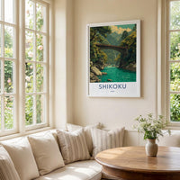Shikoku Poster - Japan Travel Art - Mountain River Bridge Home Decor