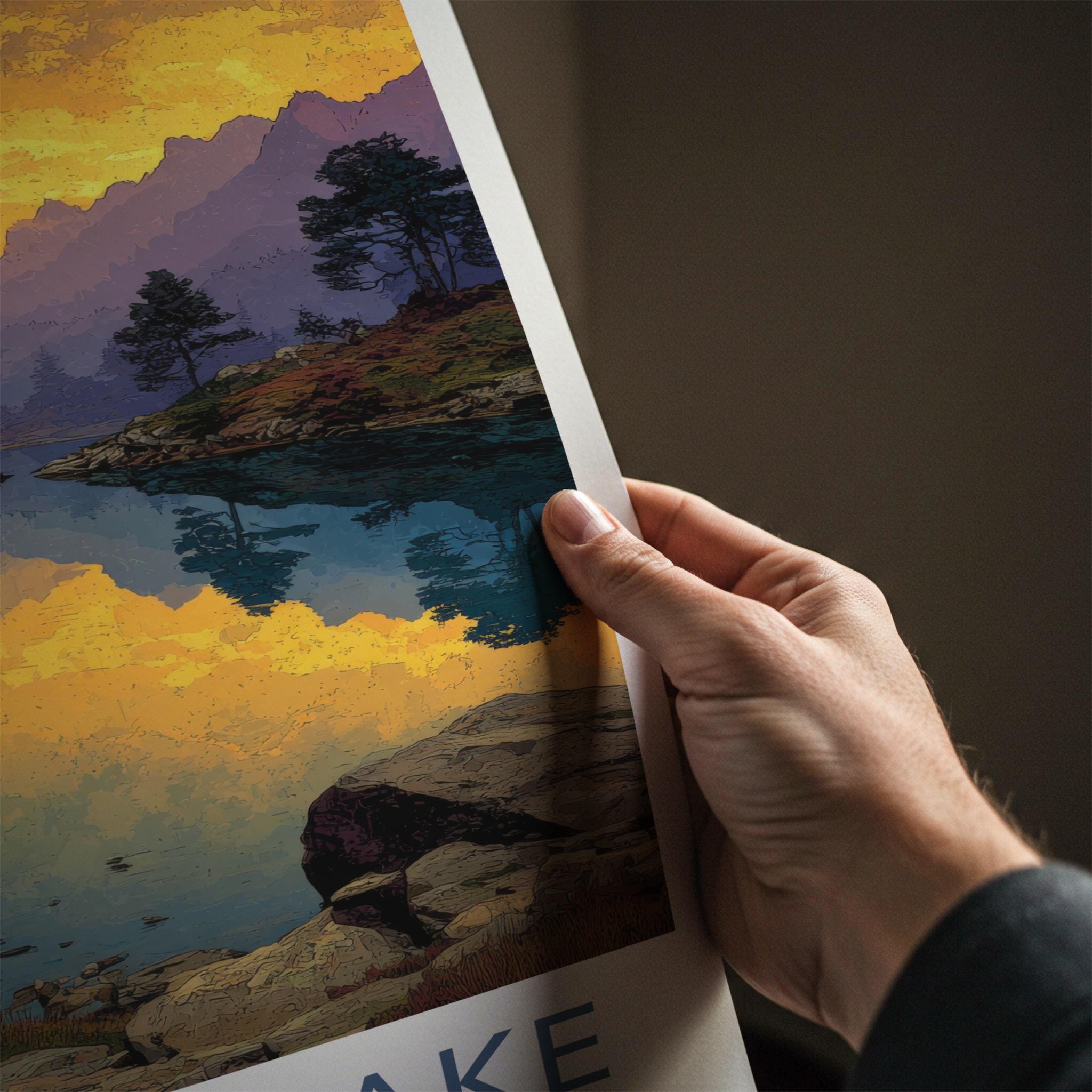 Shilloi Lake Poster - India Travel Art - Nagaland Golden Sky Reflection Home Decor