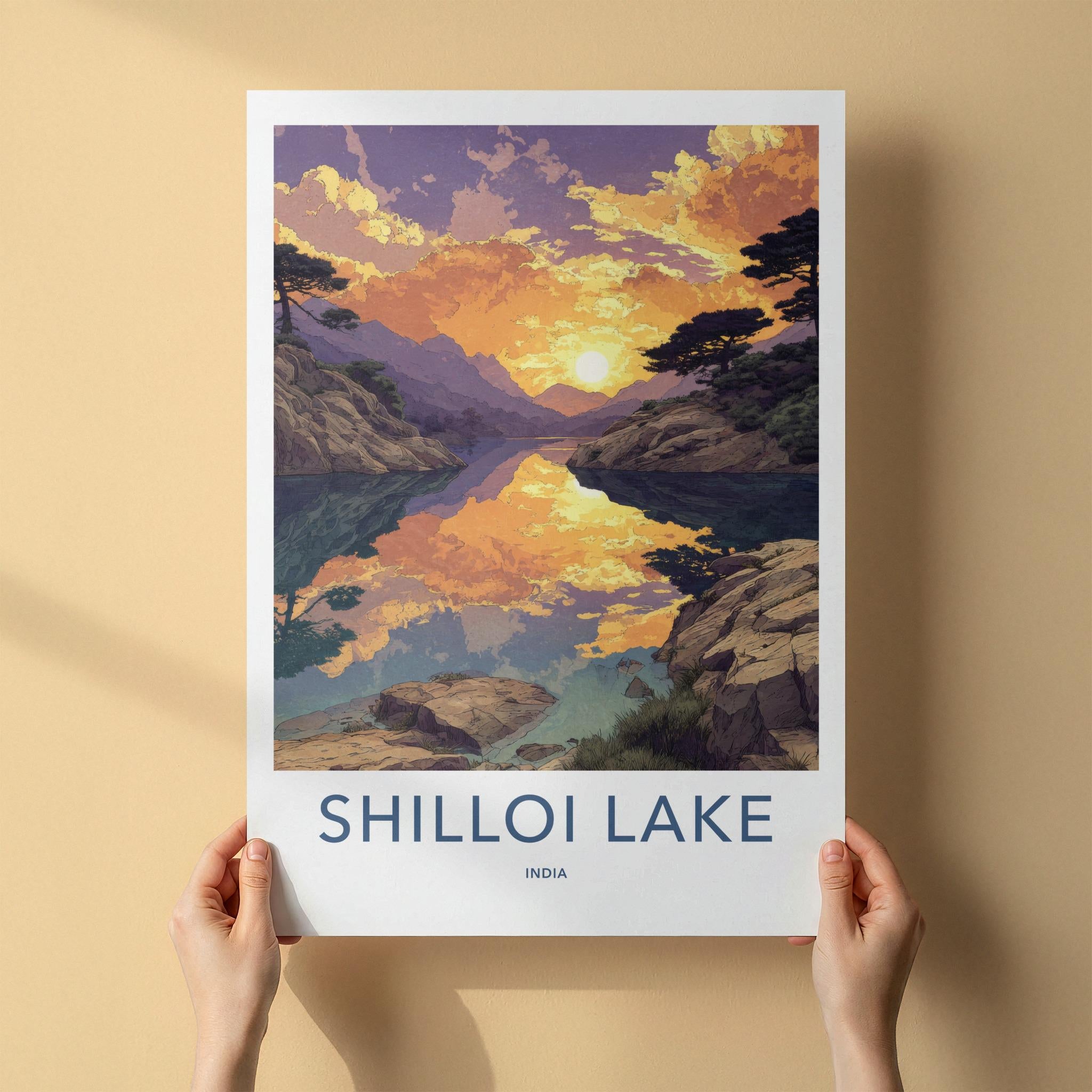 Shilloi Lake Poster - India Travel Art - Nagaland Vivid Sunset Reflections Home Decor