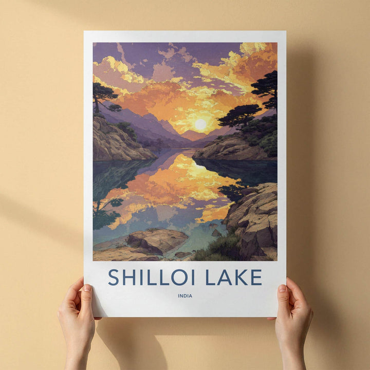 Shilloi Lake Poster - India Travel Art - Nagaland Vivid Sunset Reflections Home Decor