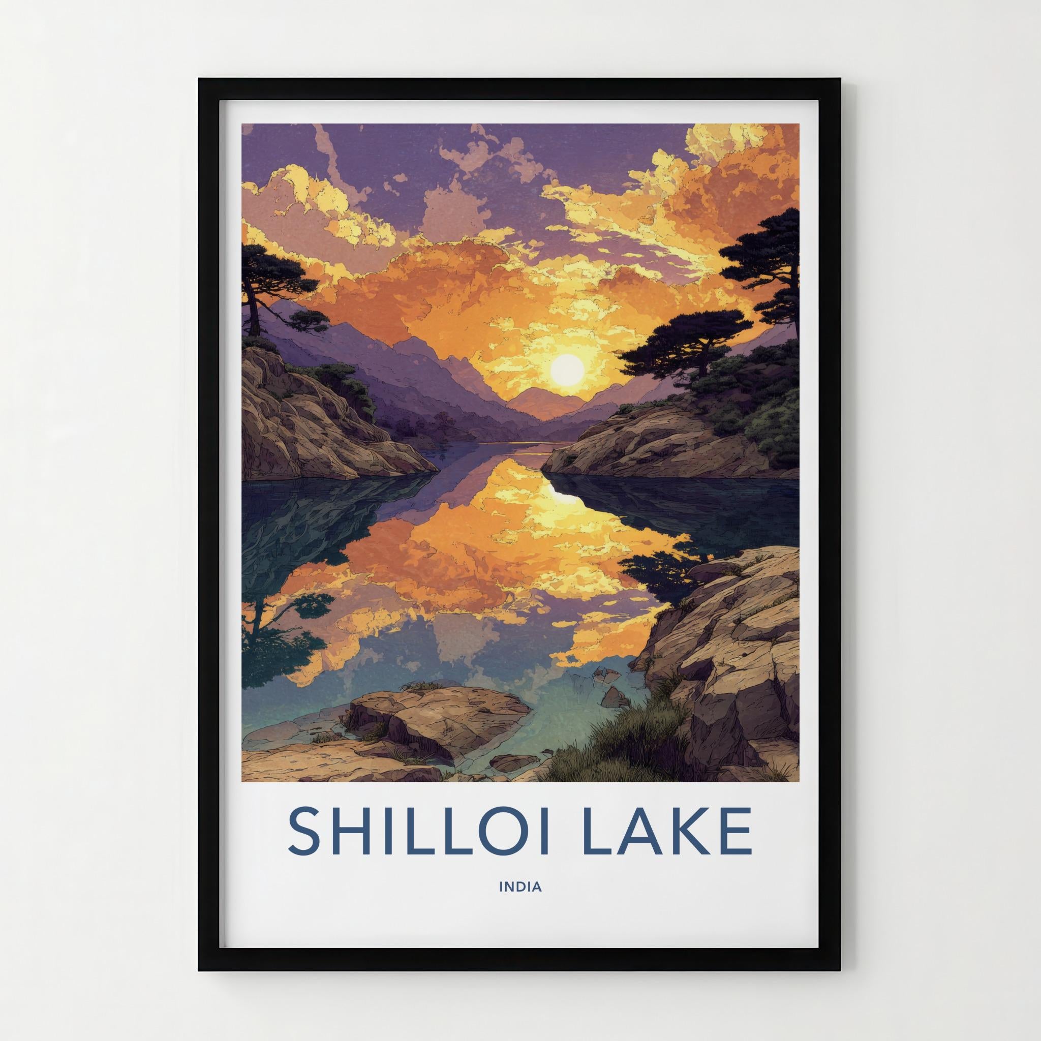 Shilloi Lake Poster - India Travel Art - Nagaland Vivid Sunset Reflections Home Decor
