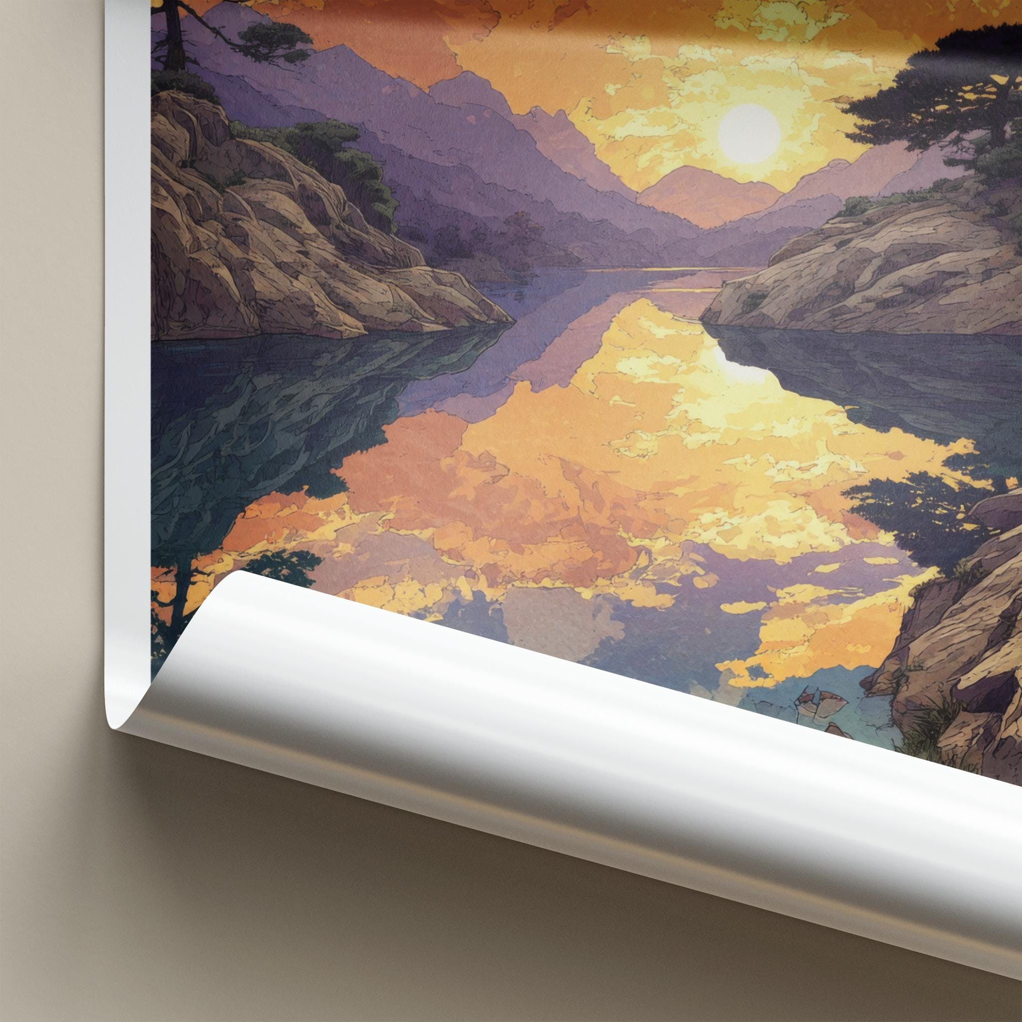 Shilloi Lake Poster - India Travel Art - Nagaland Vivid Sunset Reflections Home Decor