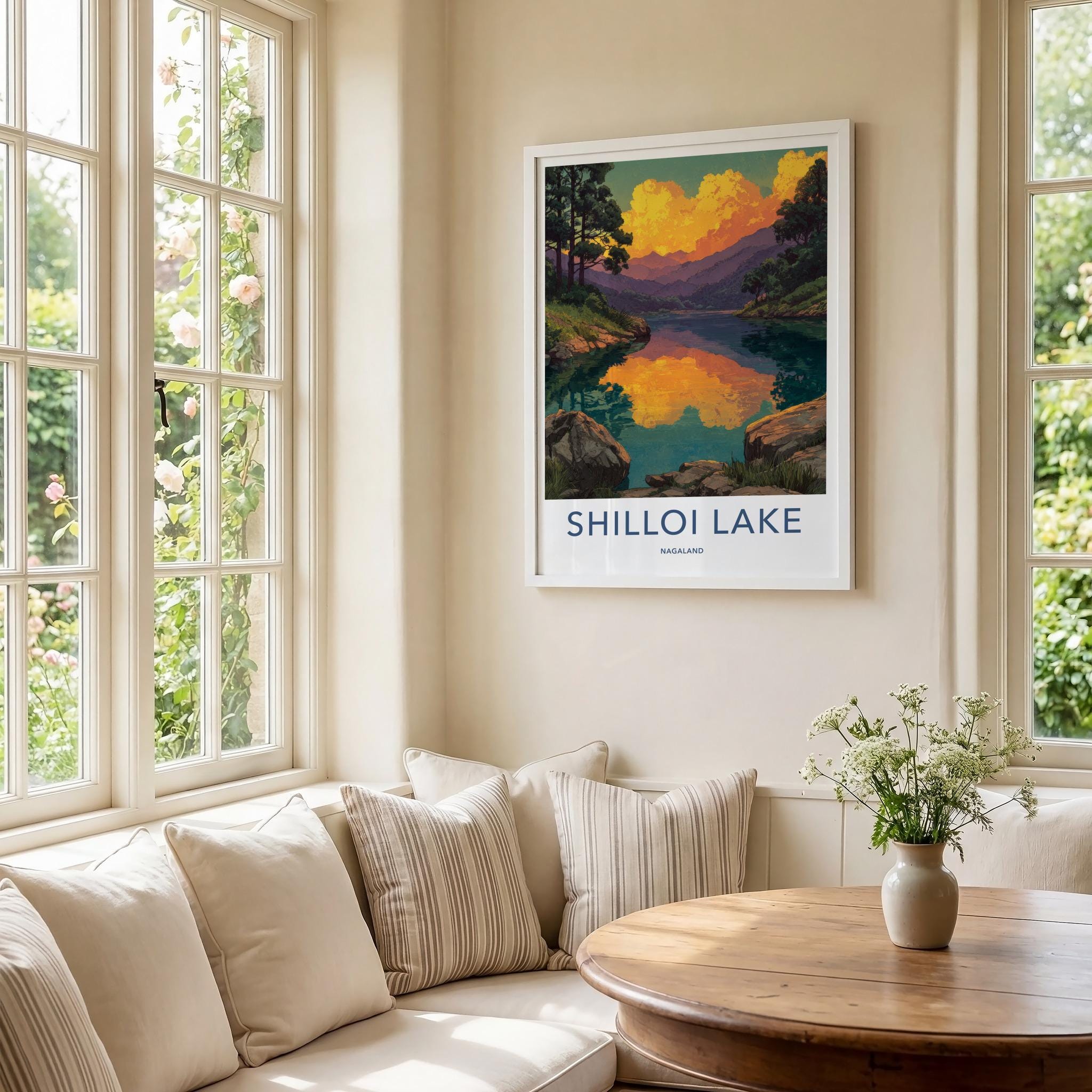 Shilloi Lake Poster - India Wall Art - Nagaland Golden Sky Reflection Home Decor
