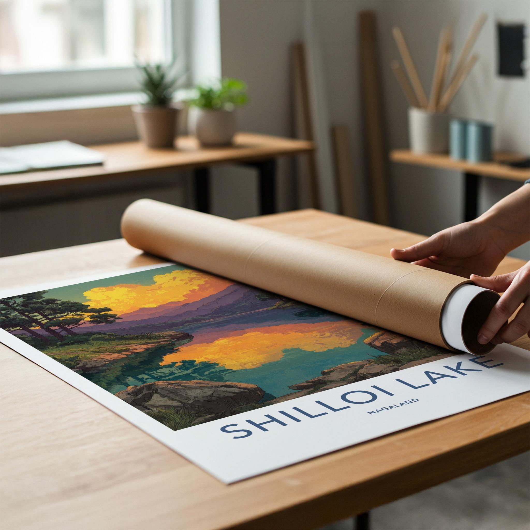Shilloi Lake Poster - India Wall Art - Nagaland Golden Sky Reflection Home Decor