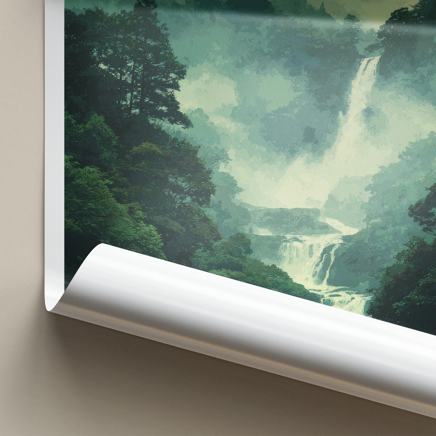 Shirakami Sanchi Poster - Japan Travel Art - Misty Forest Waterfall Home Decor