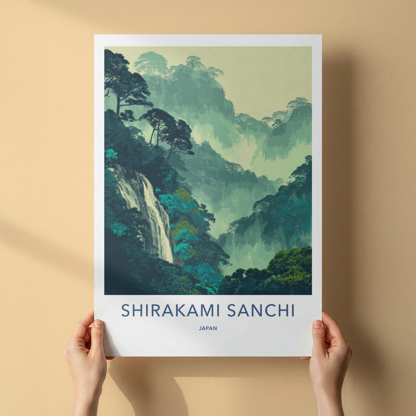 Shirakami Sanchi Poster - Japan Wall Art - Dense Forest Waterfall Home Decor