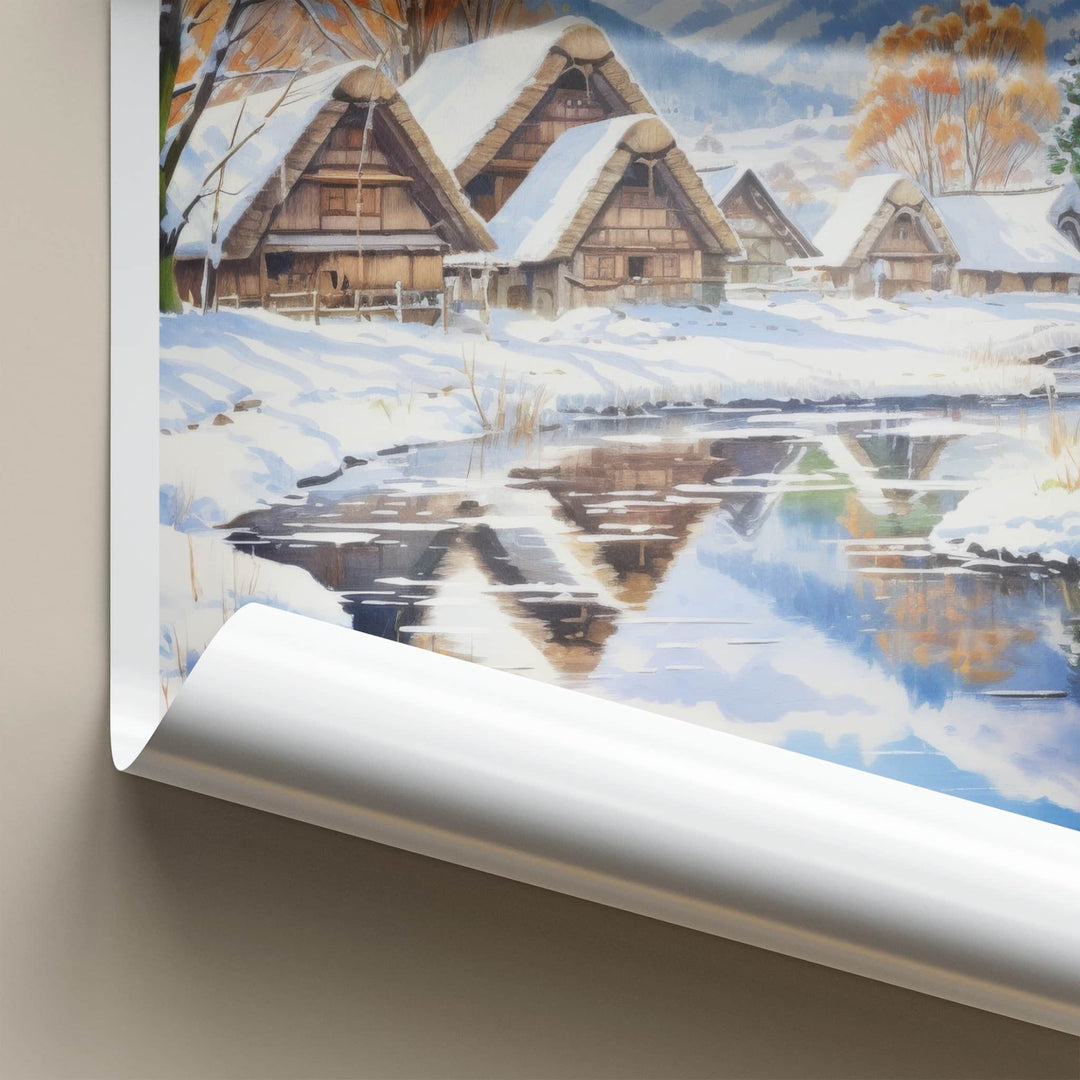 Shirakawa-Go Poster - Japan Travel Art - Gassho Village Stream Home Decor