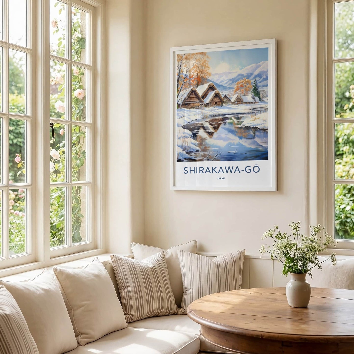 Shirakawa-Go Poster - Japan Travel Art - Gassho Village Stream Home Decor