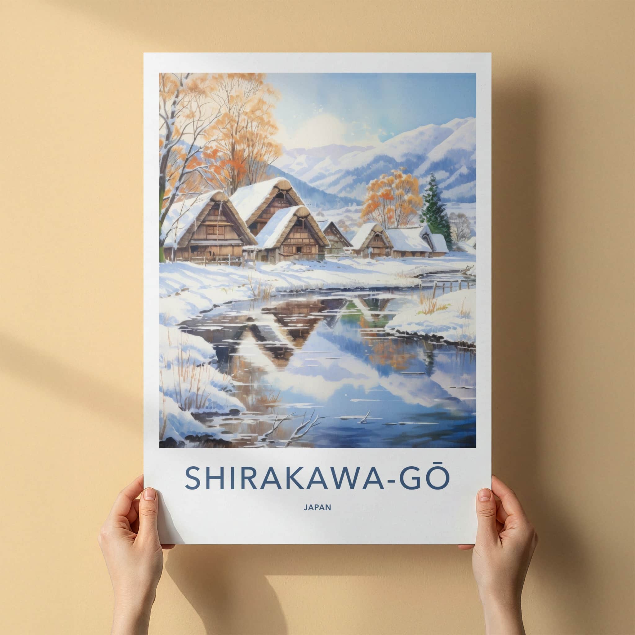Shirakawa-Go Poster - Japan Travel Art - Gassho Village Stream Home Decor