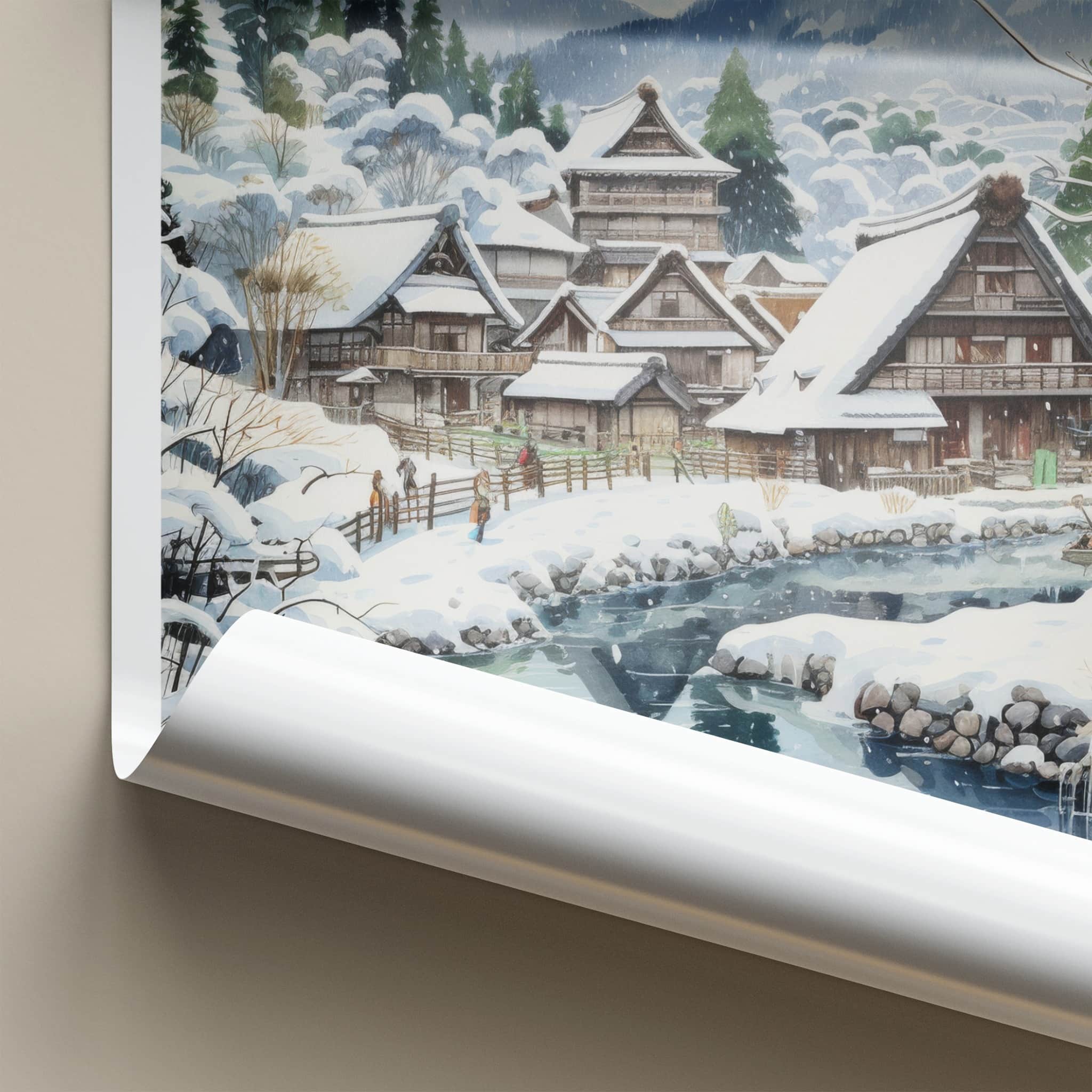 Shirakawa-Go Poster - Japan Travel Art - Snowy Village River Home Decor