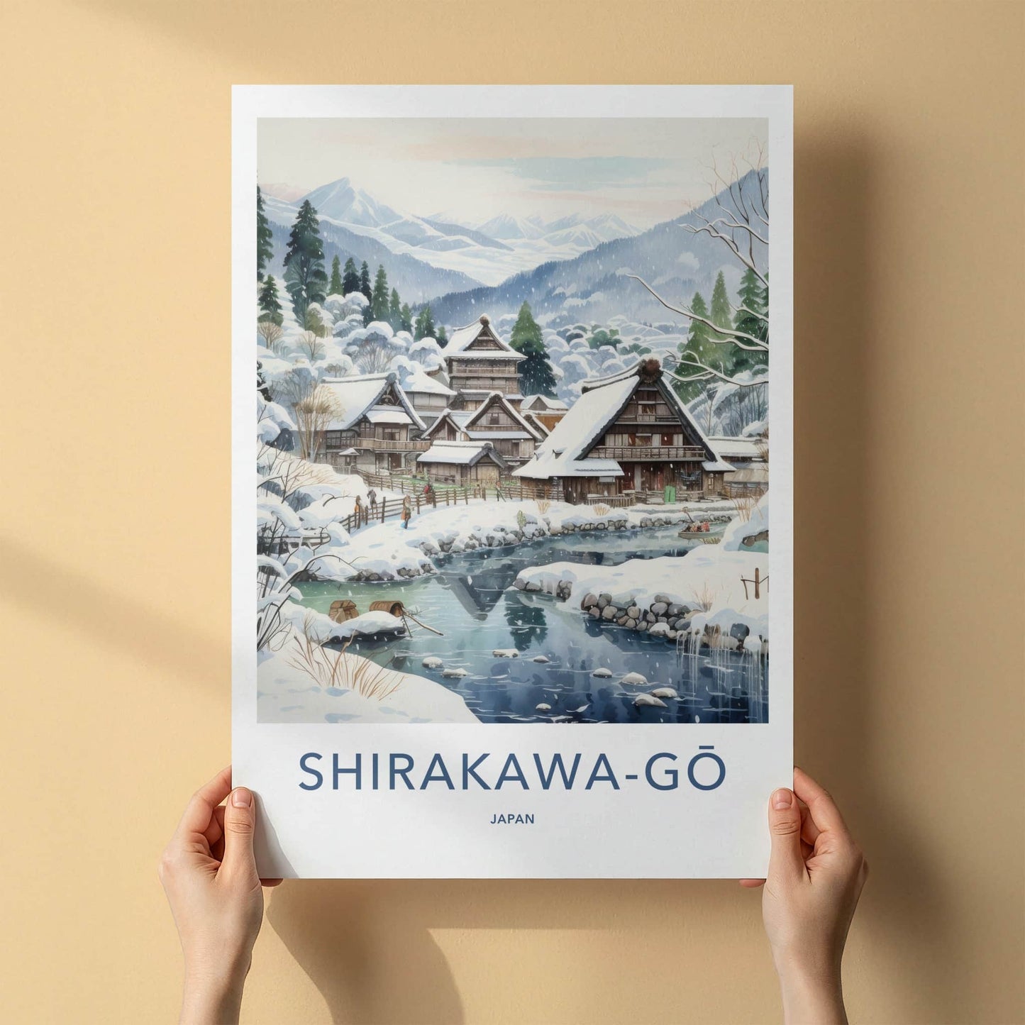 Shirakawa-Go Poster - Japan Travel Art - Snowy Village River Home Decor