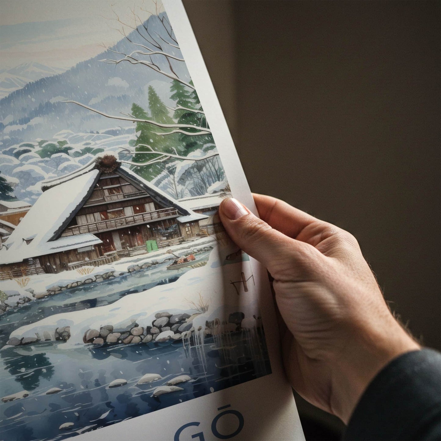 Shirakawa-Go Poster - Japan Travel Art - Snowy Village River Home Decor