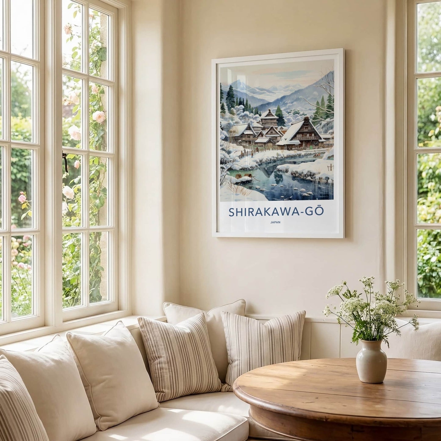 Shirakawa-Go Poster - Japan Travel Art - Snowy Village River Home Decor