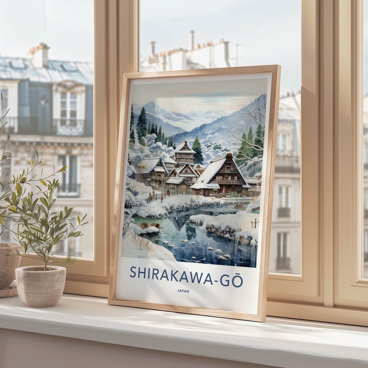Shirakawa-Go Poster - Japan Travel Art - Snowy Village River Home Decor