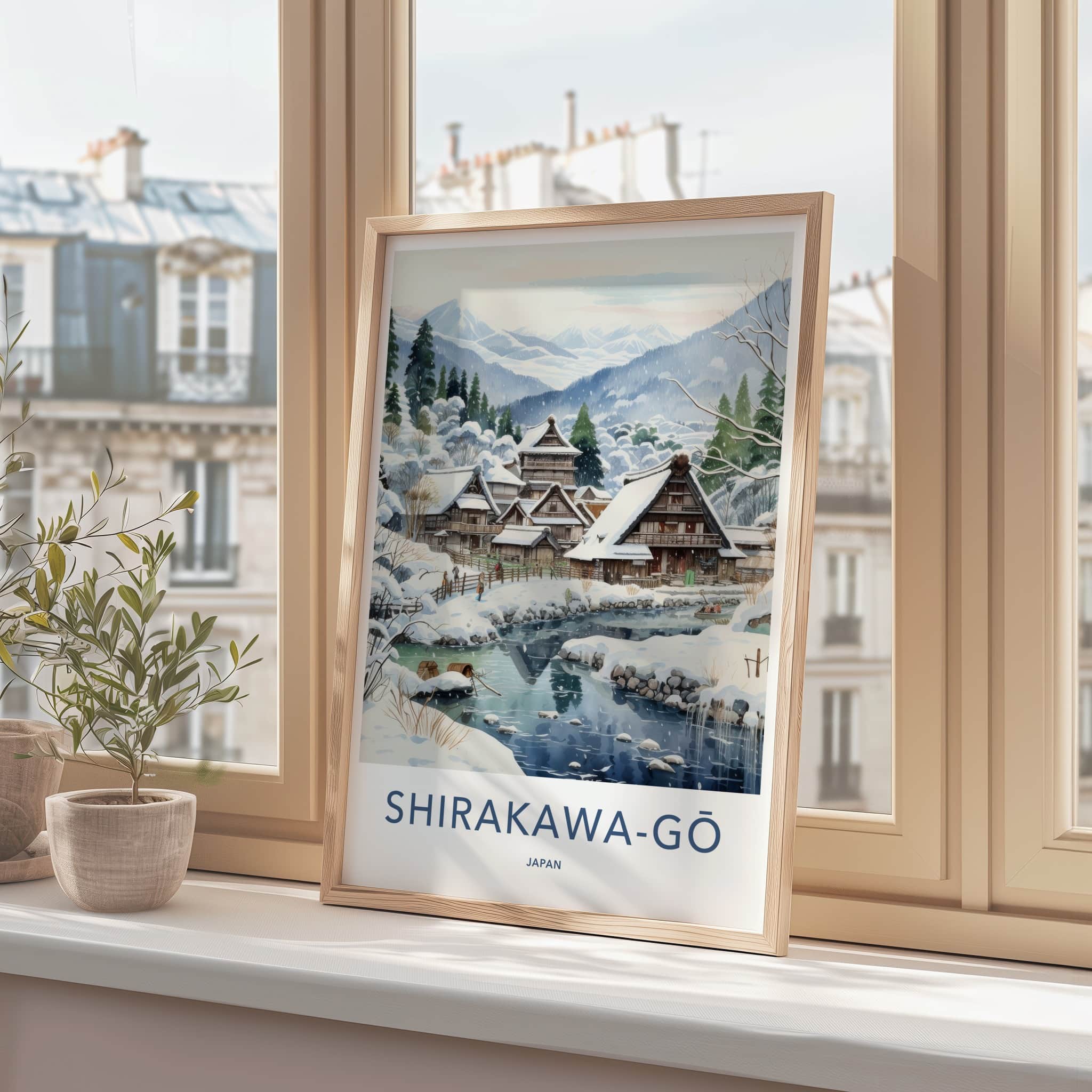 Shirakawa-Go Poster - Japan Travel Art - Snowy Village River Home Decor
