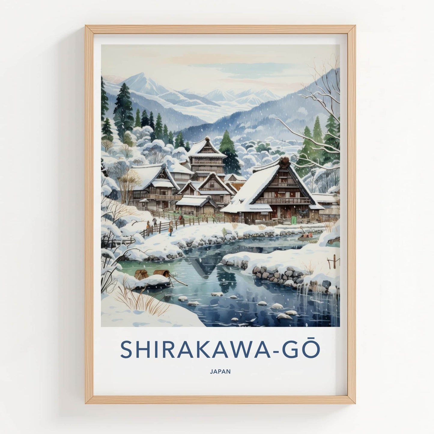 Shirakawa-Go Poster - Japan Travel Art - Snowy Village River Home Decor