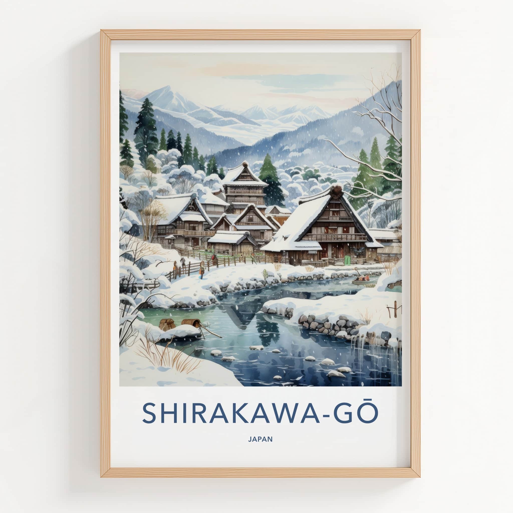 Shirakawa-Go Poster - Japan Travel Art - Snowy Village River Home Decor