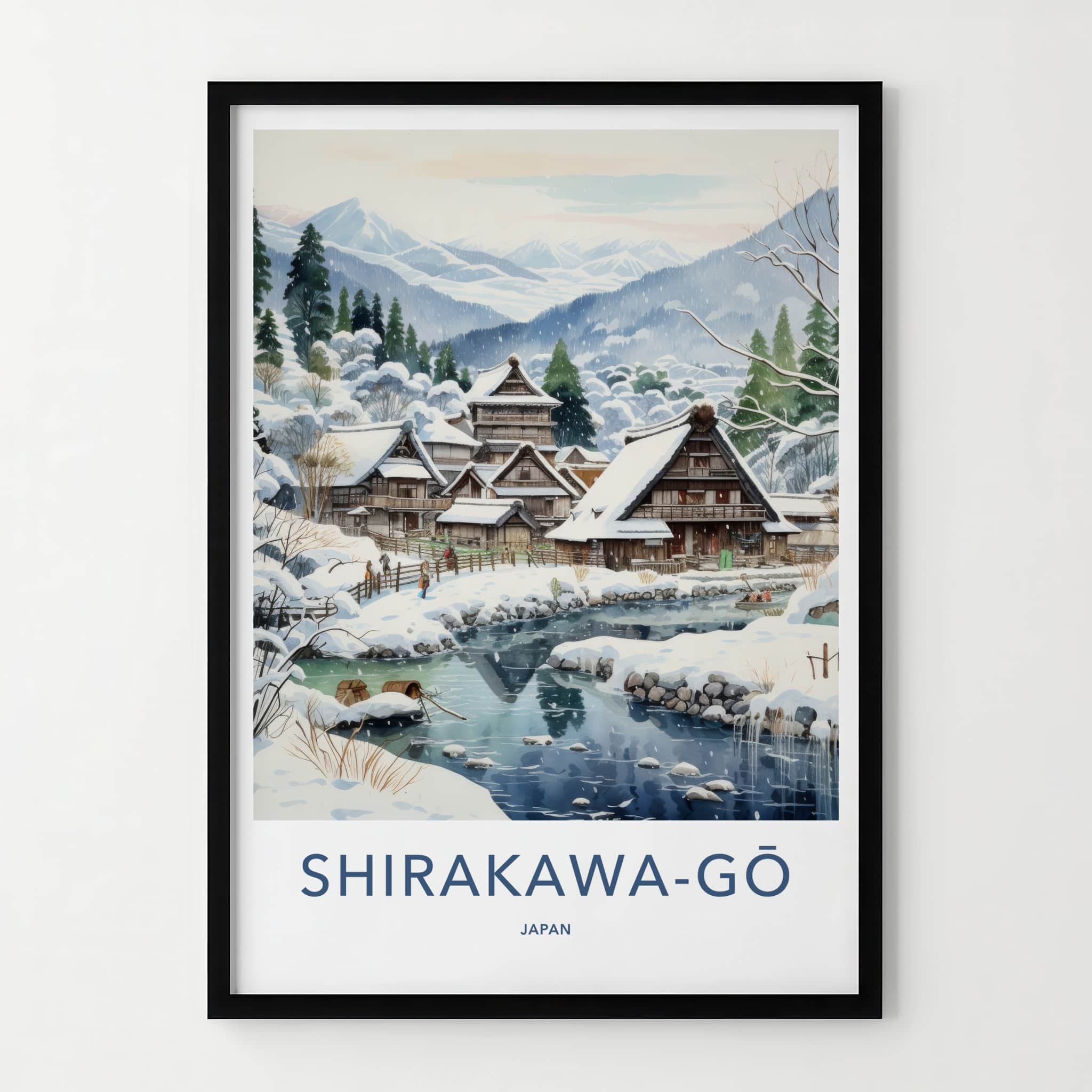 Shirakawa-Go Poster - Japan Travel Art - Snowy Village River Home Decor