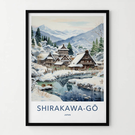 Shirakawa-Go Poster - Japan Travel Art - Snowy Village River Home Decor