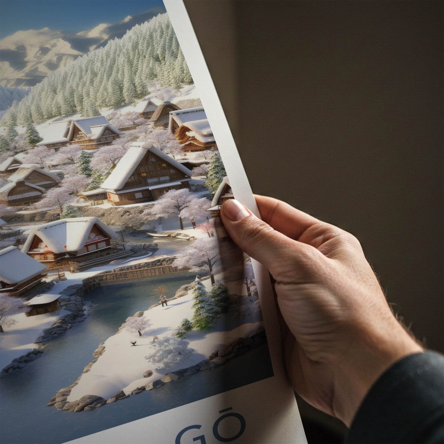 Shirakawa-Go Poster - Japan Travel Art - Snowy Village Stream Home Decor