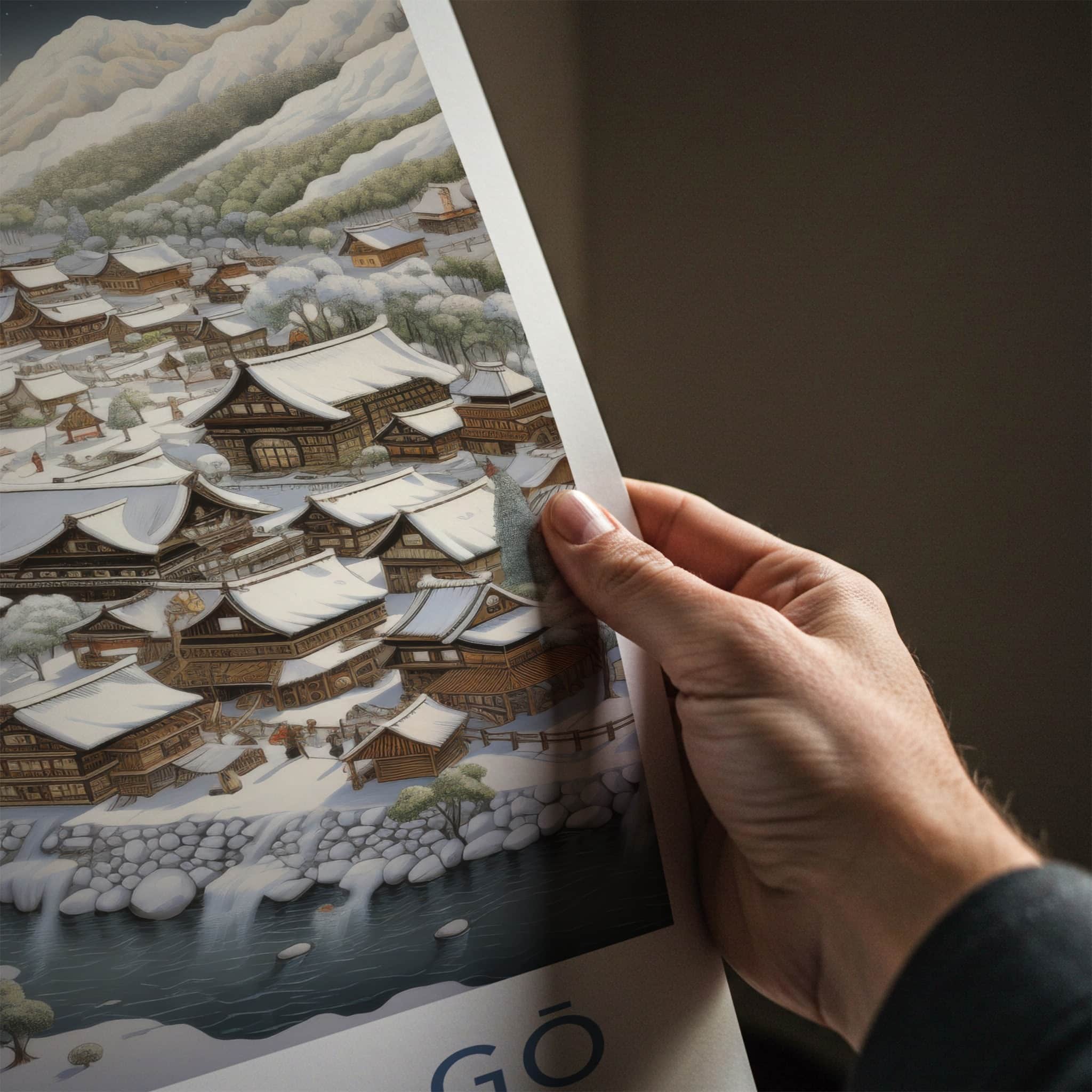 Shirakawa-Go Poster - Japan Travel Art - Winter Village River Home Decor