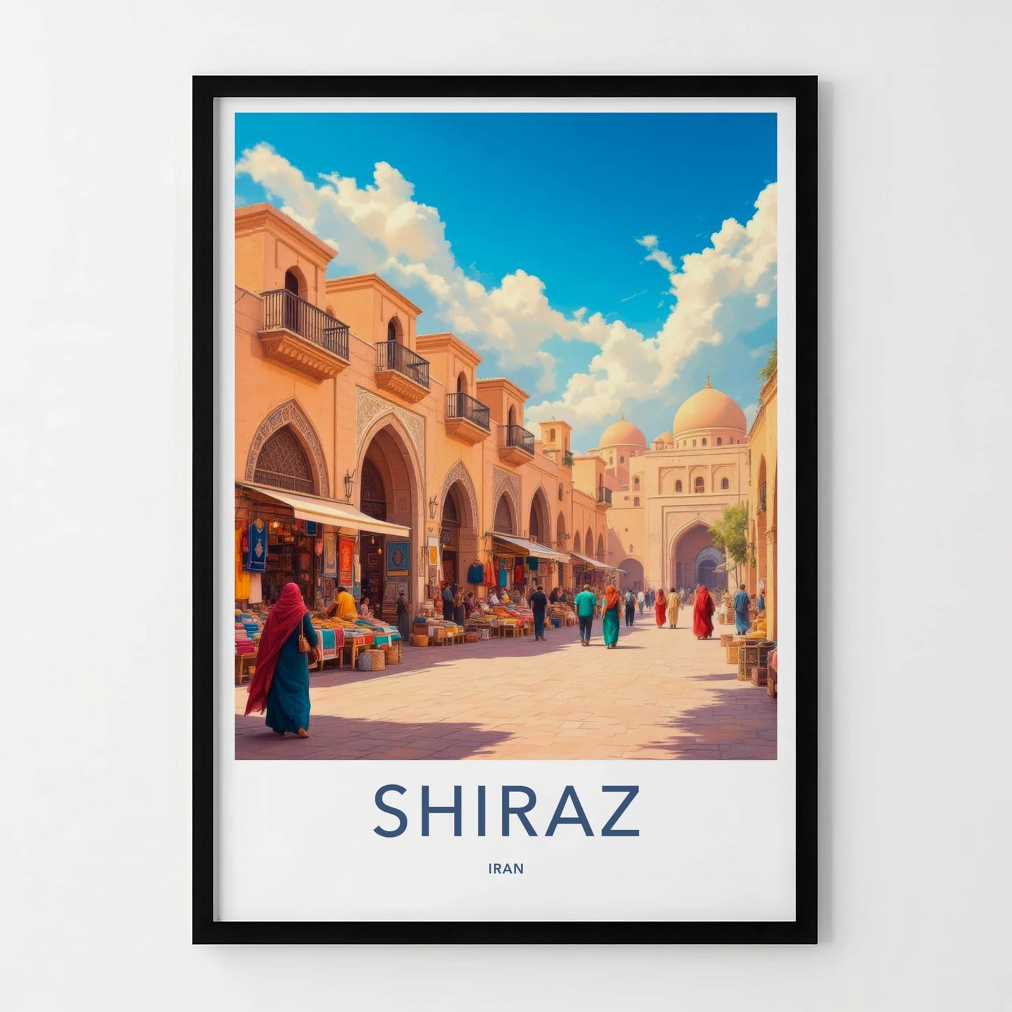 Shiraz Poster - Iran Framed Art - Bustling Bazaar Street Framed Decor