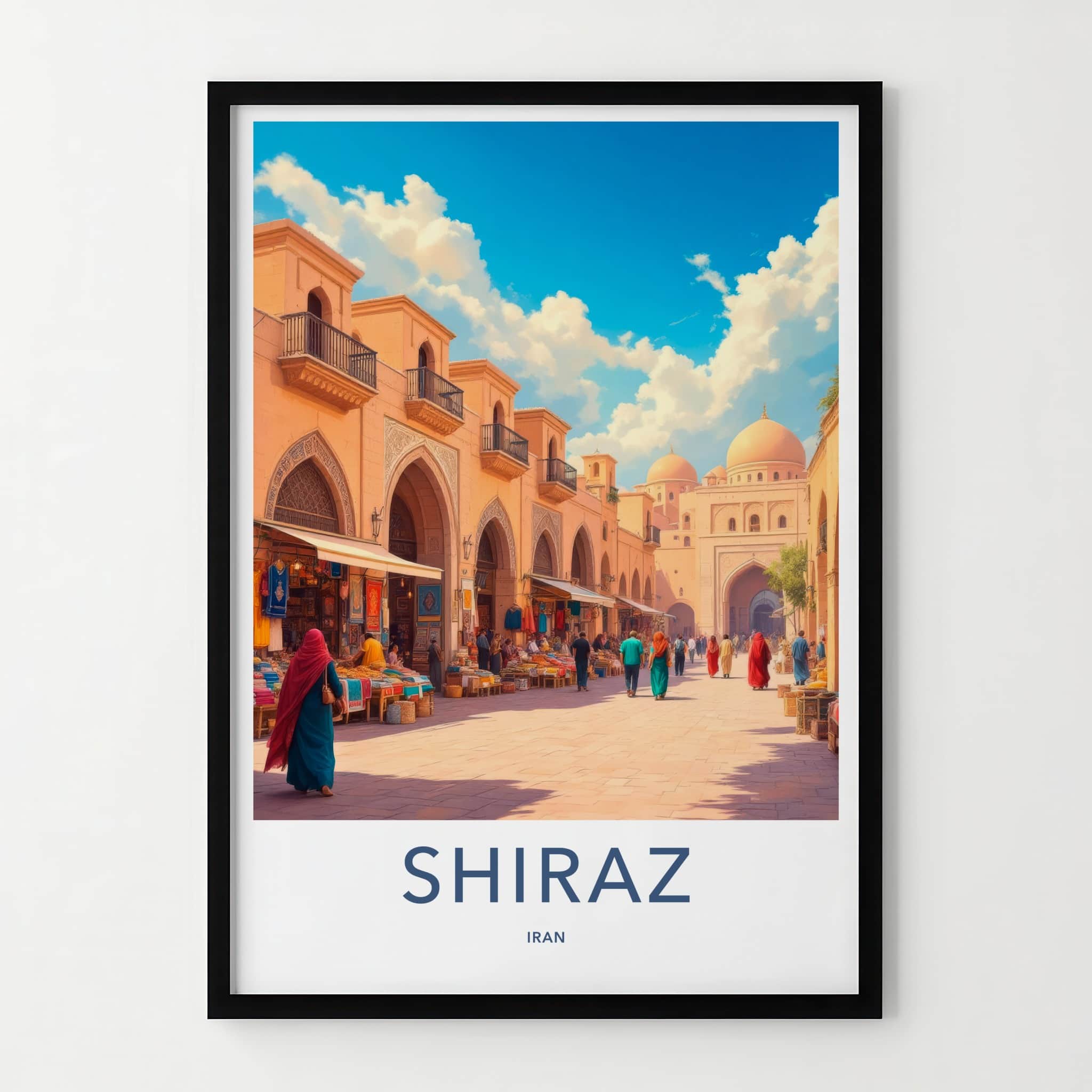 Shiraz Poster - Iran Framed Art - Bustling Bazaar Street Framed Decor
