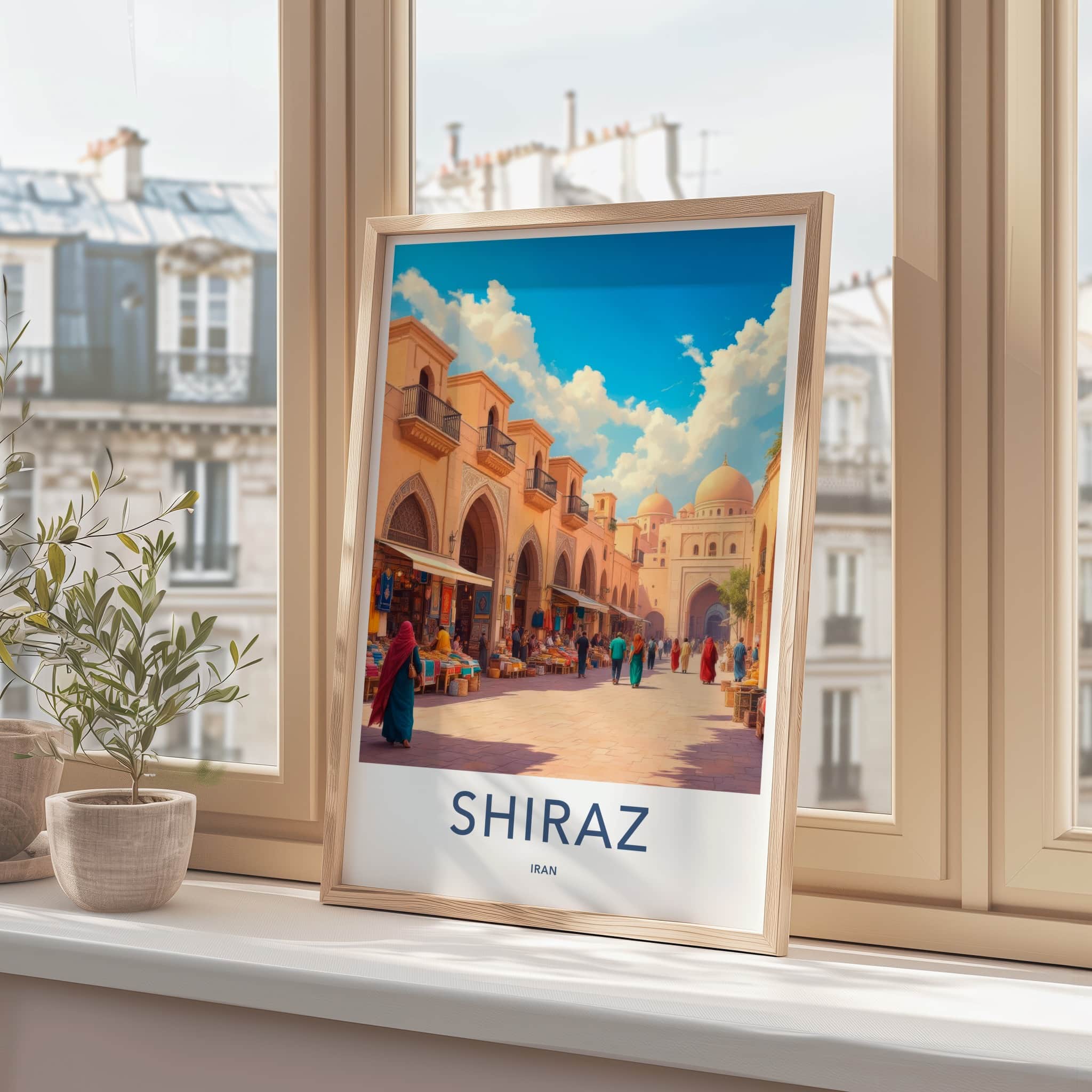 Shiraz Poster - Iran Framed Art - Bustling Bazaar Street Framed Decor