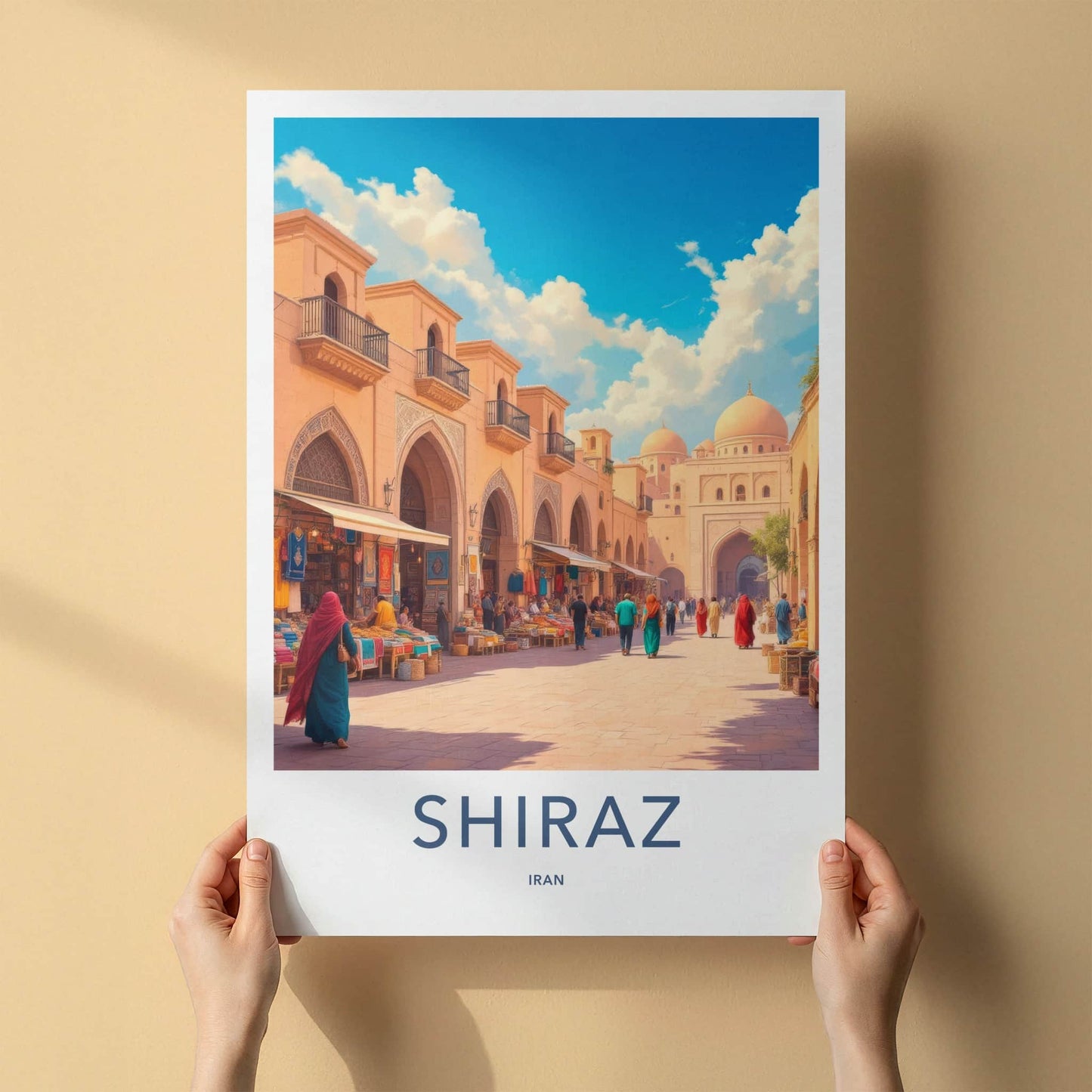 Shiraz Poster - Iran Framed Art - Bustling Bazaar Street Framed Decor