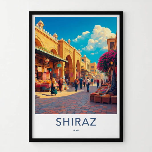 Shiraz Poster - Iran Travel Art - Bustling Market Street Home Decor