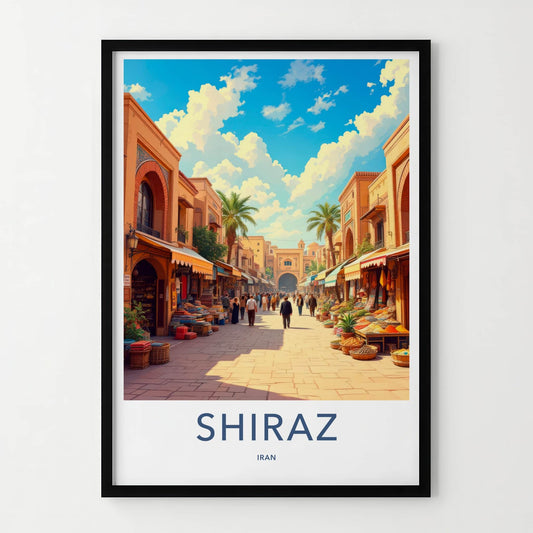 Shiraz Poster - Iran Travel Art - Bustling Market Street Wall Decor