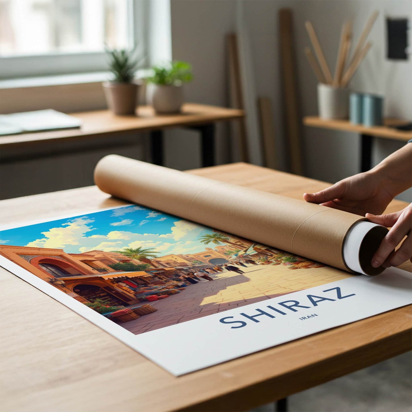 Shiraz Poster - Iran Travel Art - Bustling Market Street Wall Decor