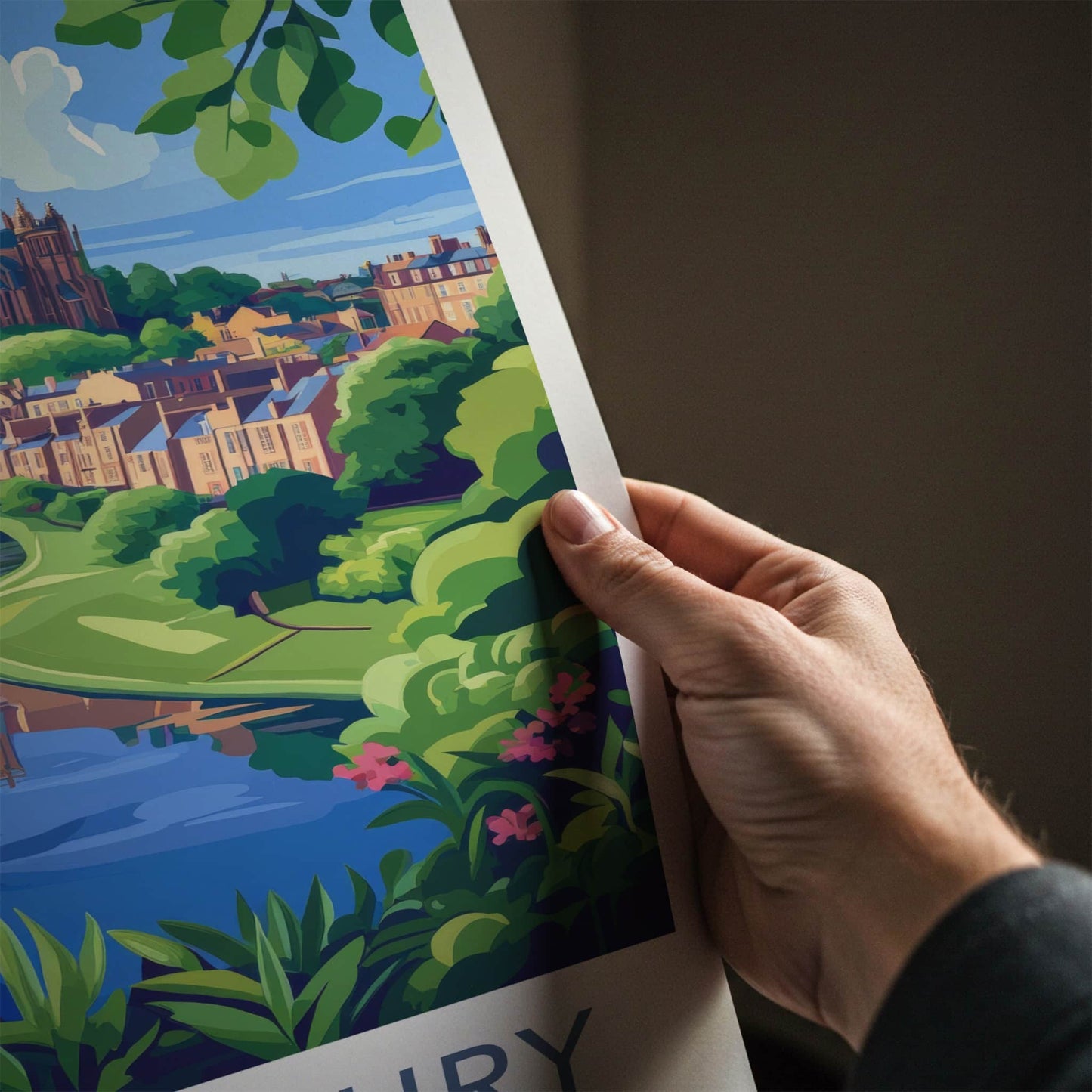 Shrewsbury Poster - England Travel Art - Historic Riverside Cathedral Home Decor