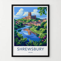 Shrewsbury Poster - England Travel Art - Historic Riverside Cathedral Home Decor