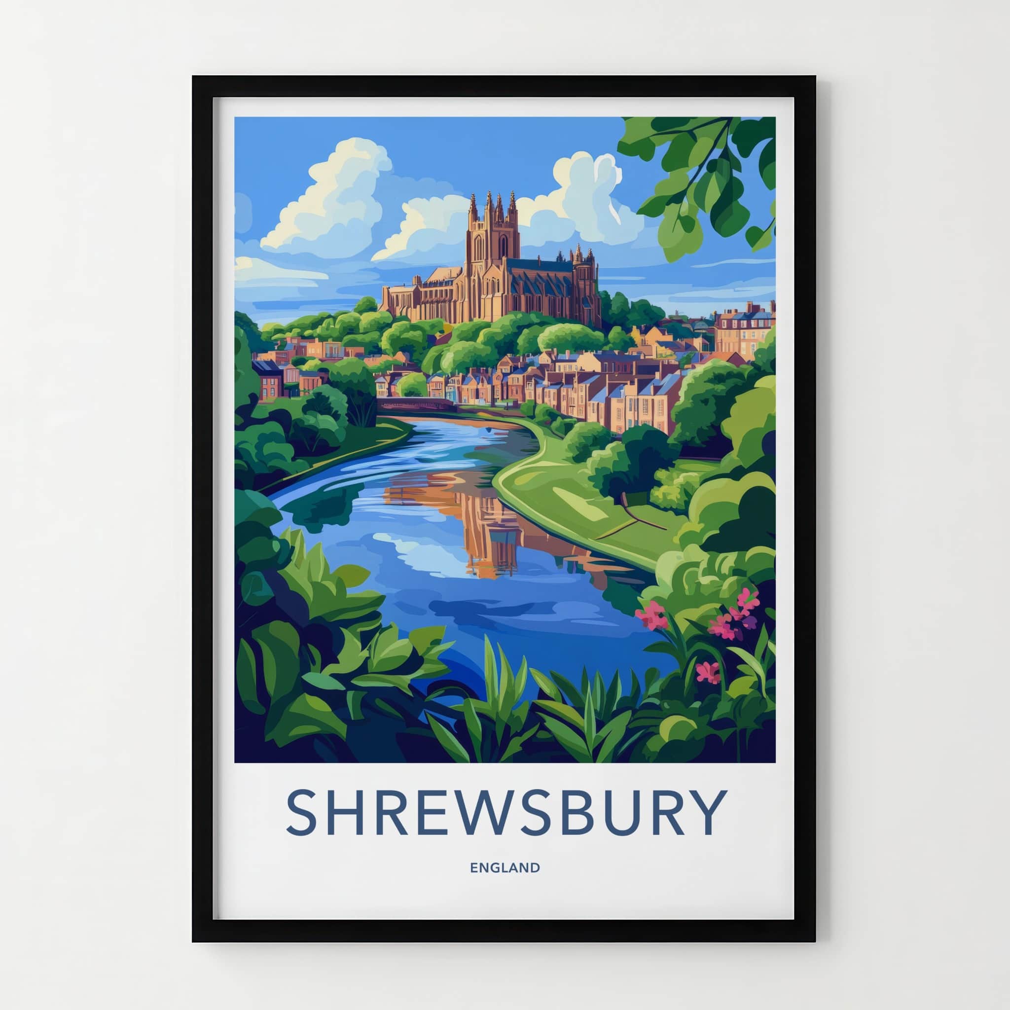 Shrewsbury Poster - England Travel Art - Historic Riverside Cathedral Home Decor
