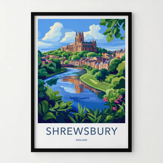 Shrewsbury Poster - England Travel Art - Historic Riverside Cathedral Home Decor