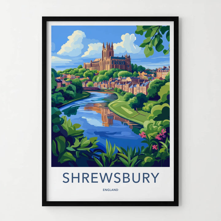 Shrewsbury Poster - England Travel Art - Historic Riverside Cathedral Home Decor