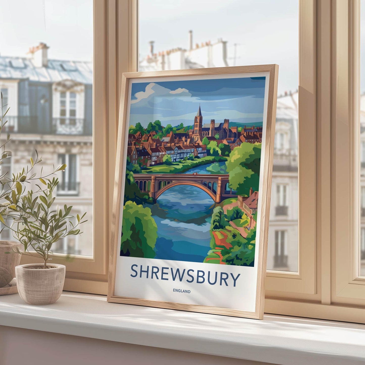 Shrewsbury Poster - England Wall Art - Historic Town River Home Decor