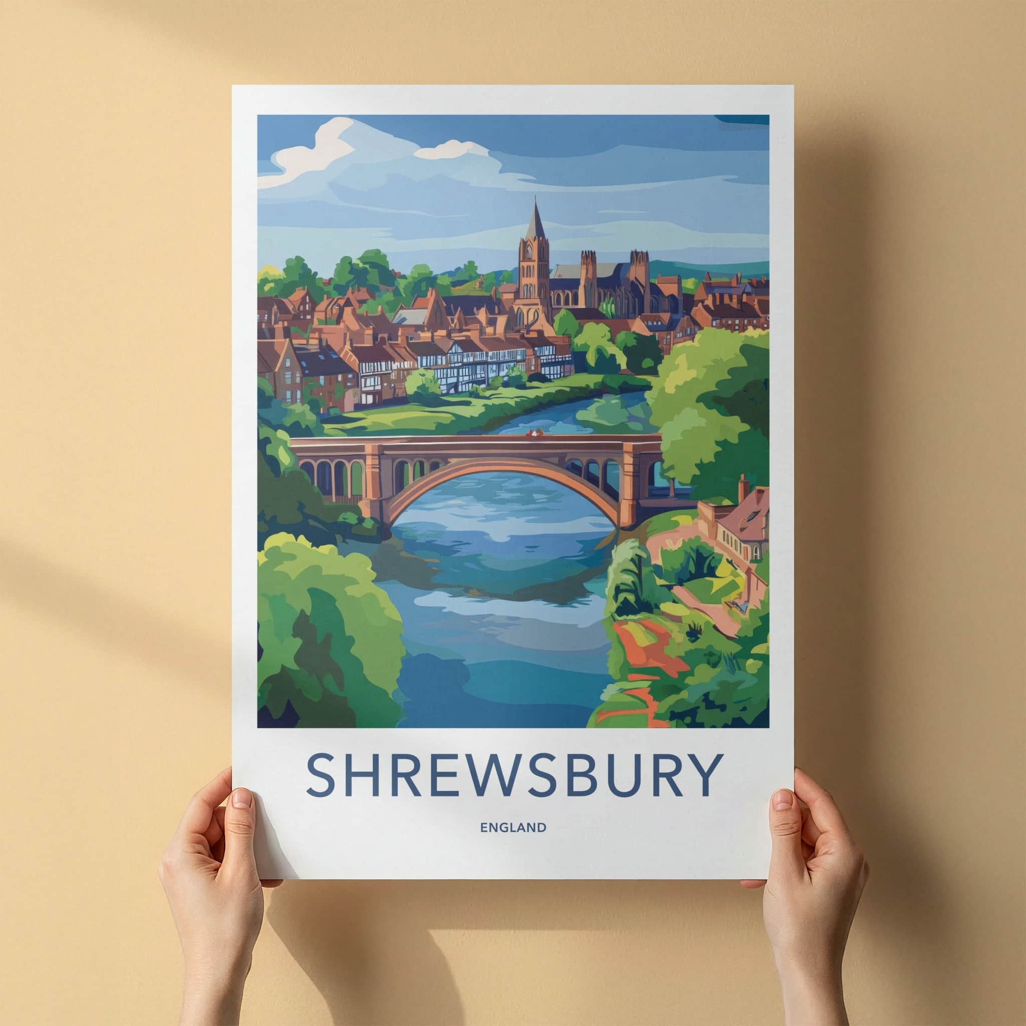 Shrewsbury Poster - England Wall Art - Historic Town River Home Decor