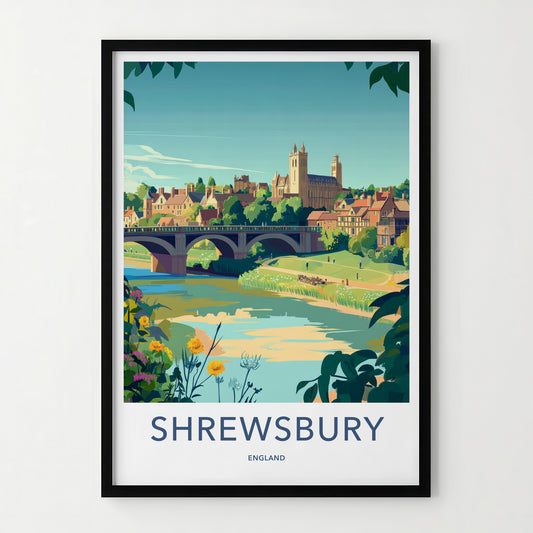 Shrewsbury Poster - England Wall Art - River Bridge Town Home Decor