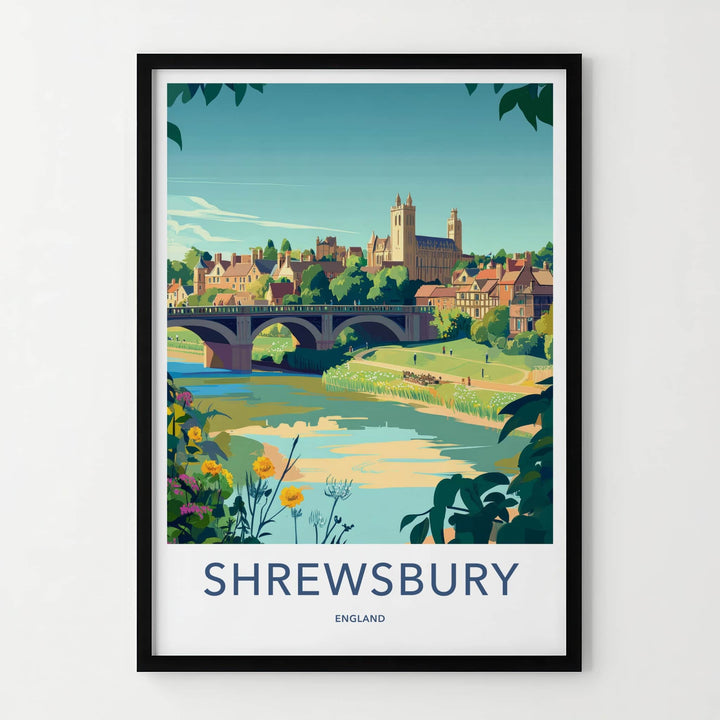 Shrewsbury Poster - England Wall Art - River Bridge Town Home Decor
