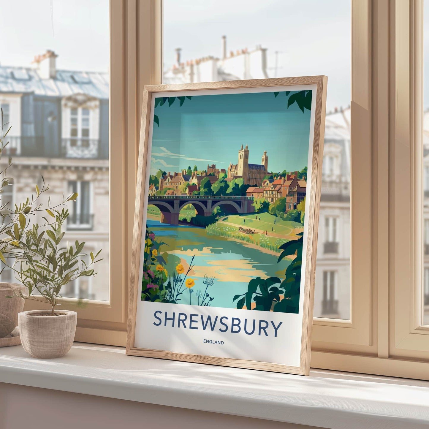 Shrewsbury Poster - England Wall Art - River Bridge Town Home Decor