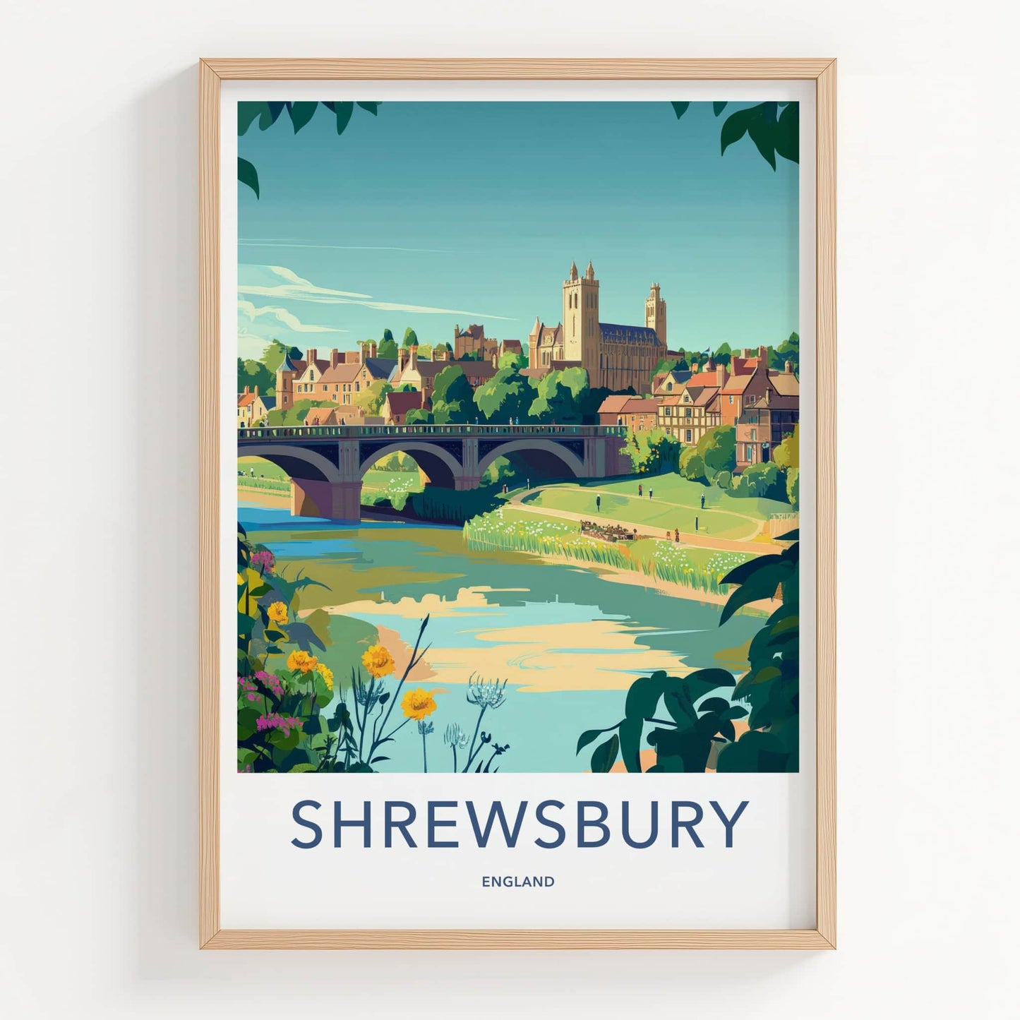 Shrewsbury Poster - England Wall Art - River Bridge Town Home Decor